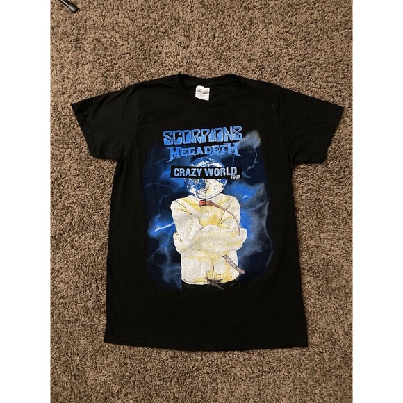 Rare Vintage Scorpions Megadeth Crazy World Tour 2017 T Shirt Band Mens Small - Picture 1 of 7